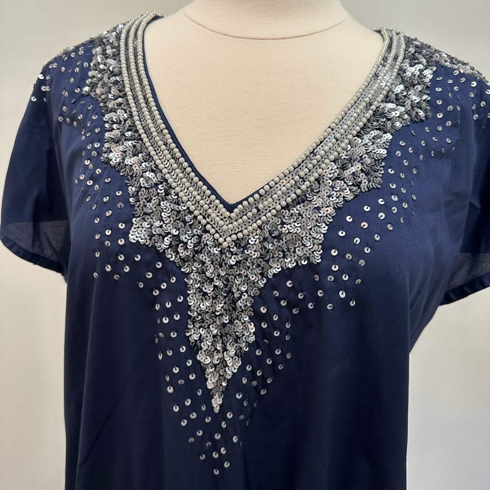 Black Label by Chico’s embellished tunic with tie gathering at waist Large